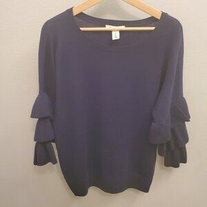 White House Black Market Navy sweater ruffle sleeves